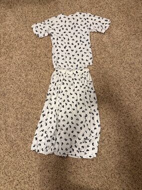 Women’s Vintage Handmade Two-Piece White & Black Printed Skirt Set